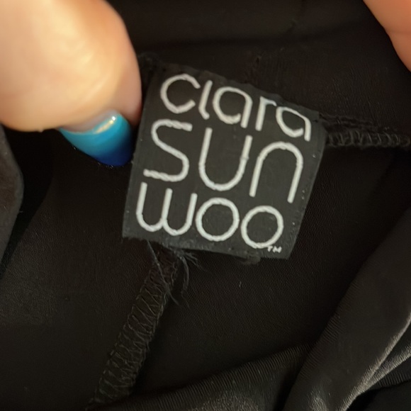 Clara Sun Woo Tunic Choker V-neck Shark Bite Hem Black 3/4 Sleeves Travel - Picture 7 of 8